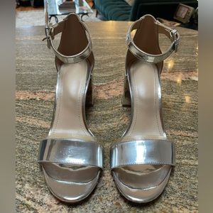 Bershka silver metallic strappy low block heel